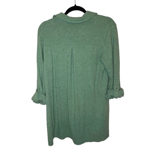 Soft Surroundings Take It Easy Green Tunic Button Up Soft Collared Cuffed Sleeve - Picture 3 of 7